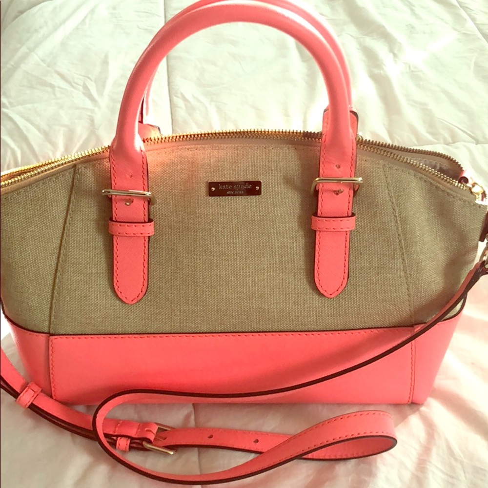 Slightly used Kate Spade tweed with leather trim